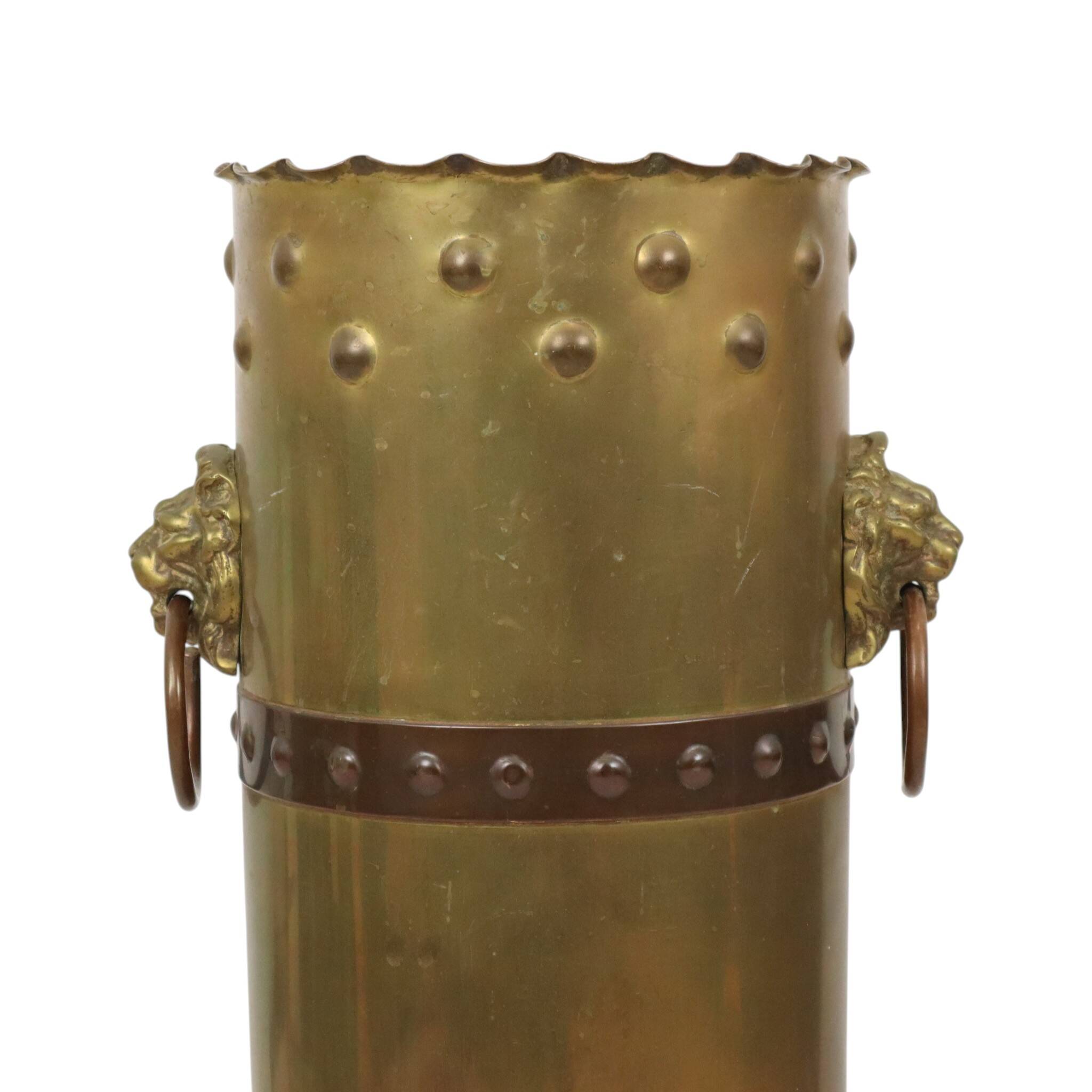 Unique XL Artillery Shell Umbrella Stand – WWI Trench Art (1915) – Lion Hea