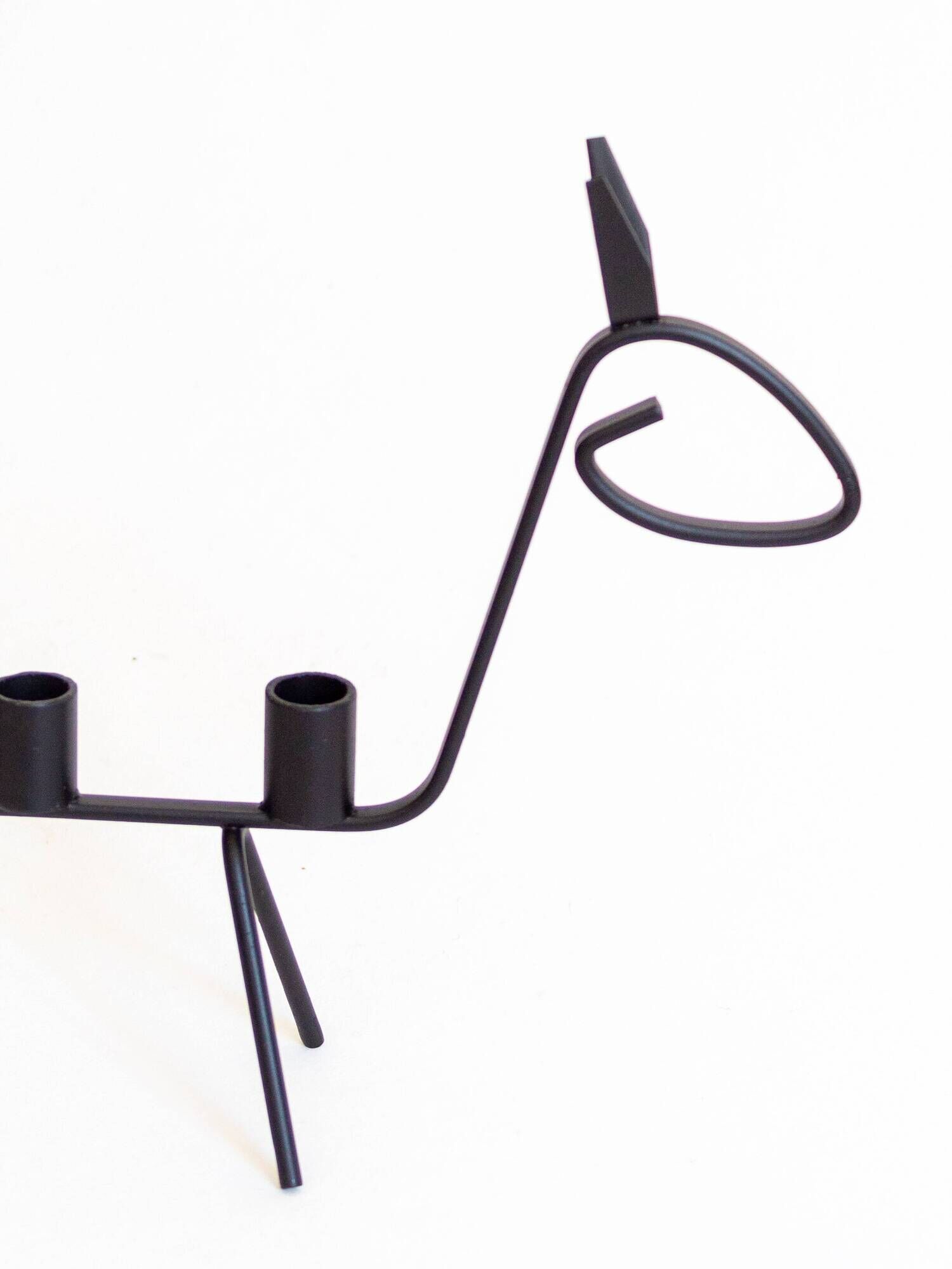 Pair of two zoomorphic wrought iron candlesticks with 4 lights, 1960s