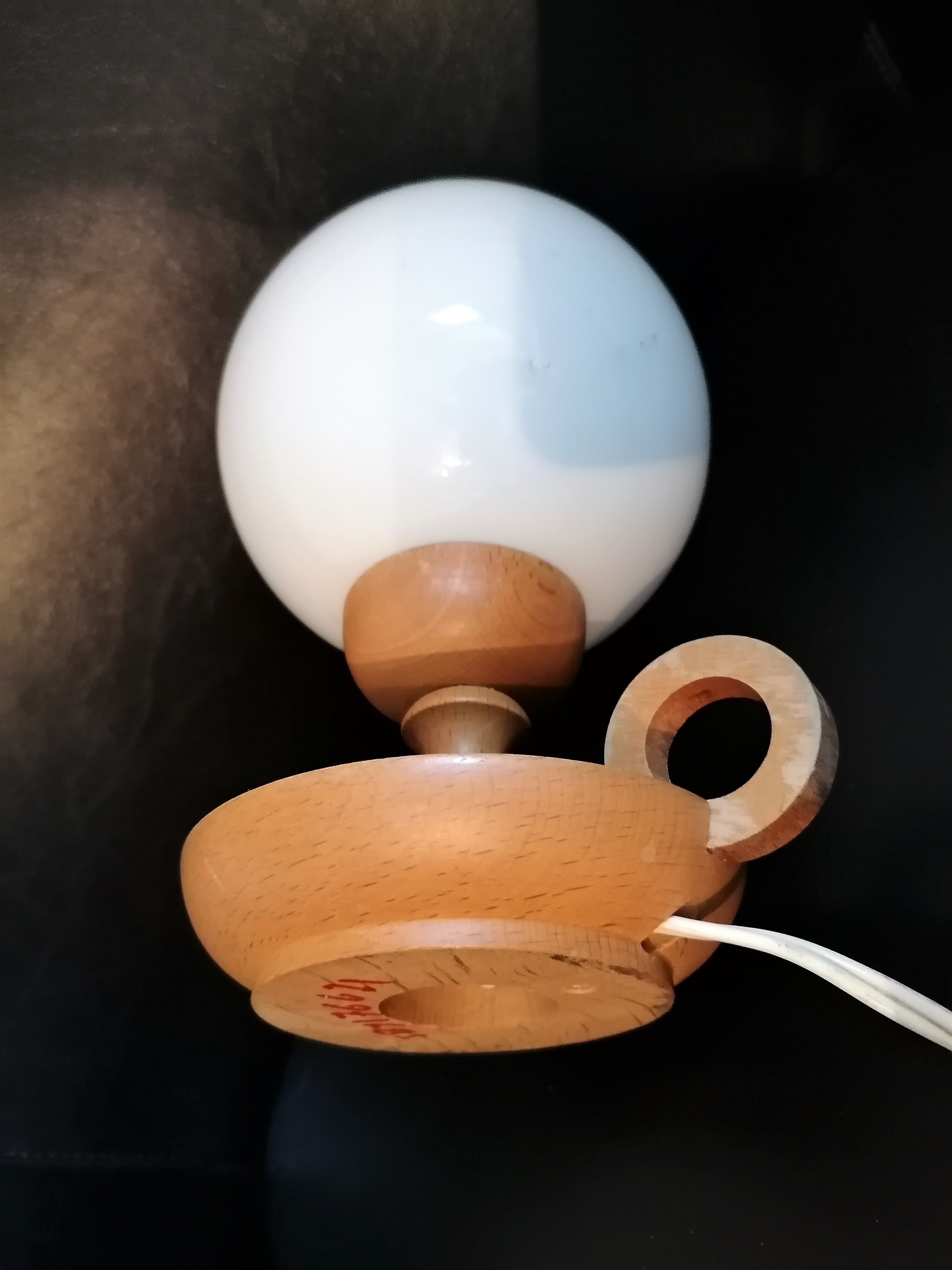 Lamp night light wood and glass vintage Scandinavian design