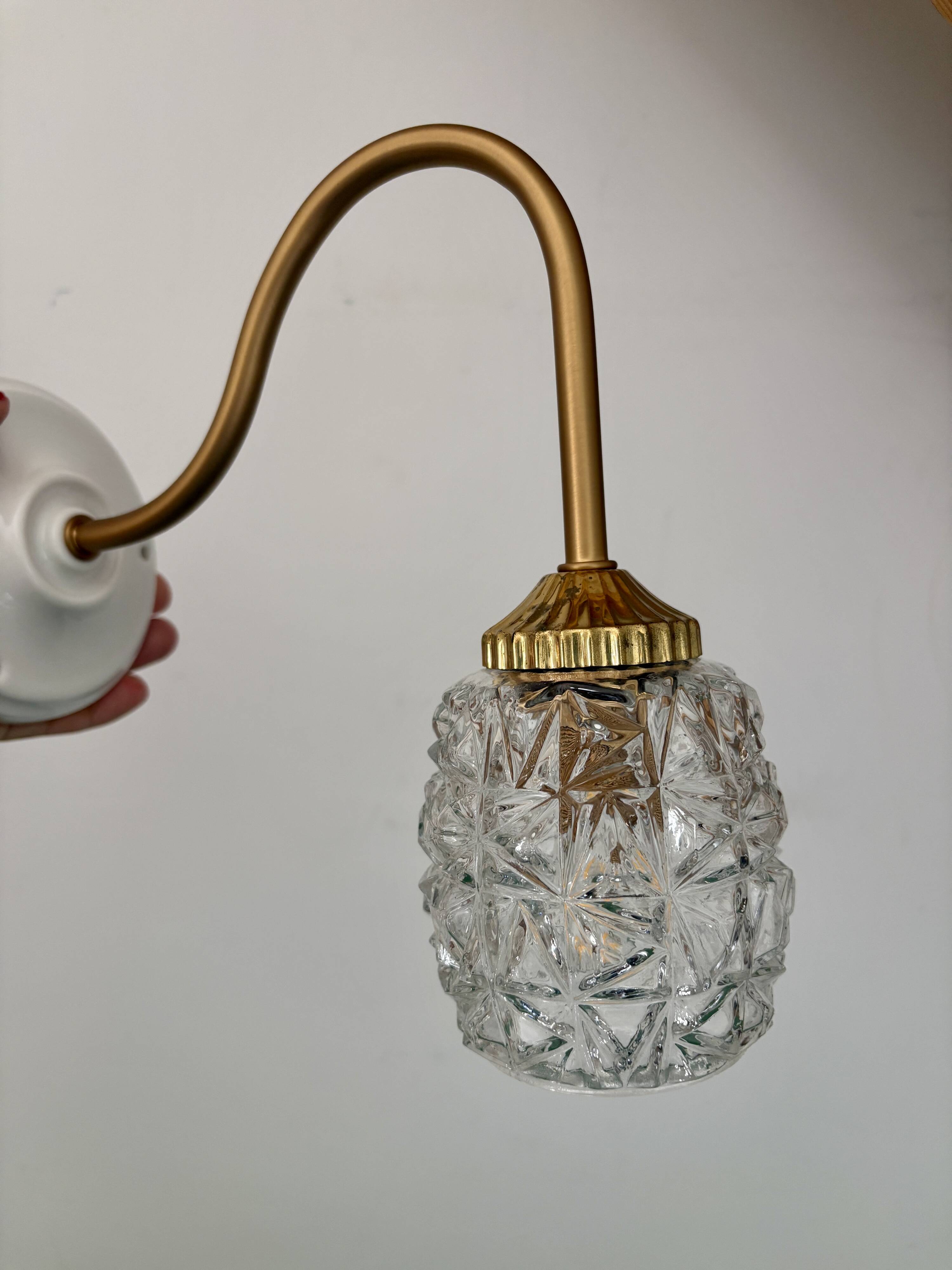 Vintage moulded glass tulip swan neck wall light