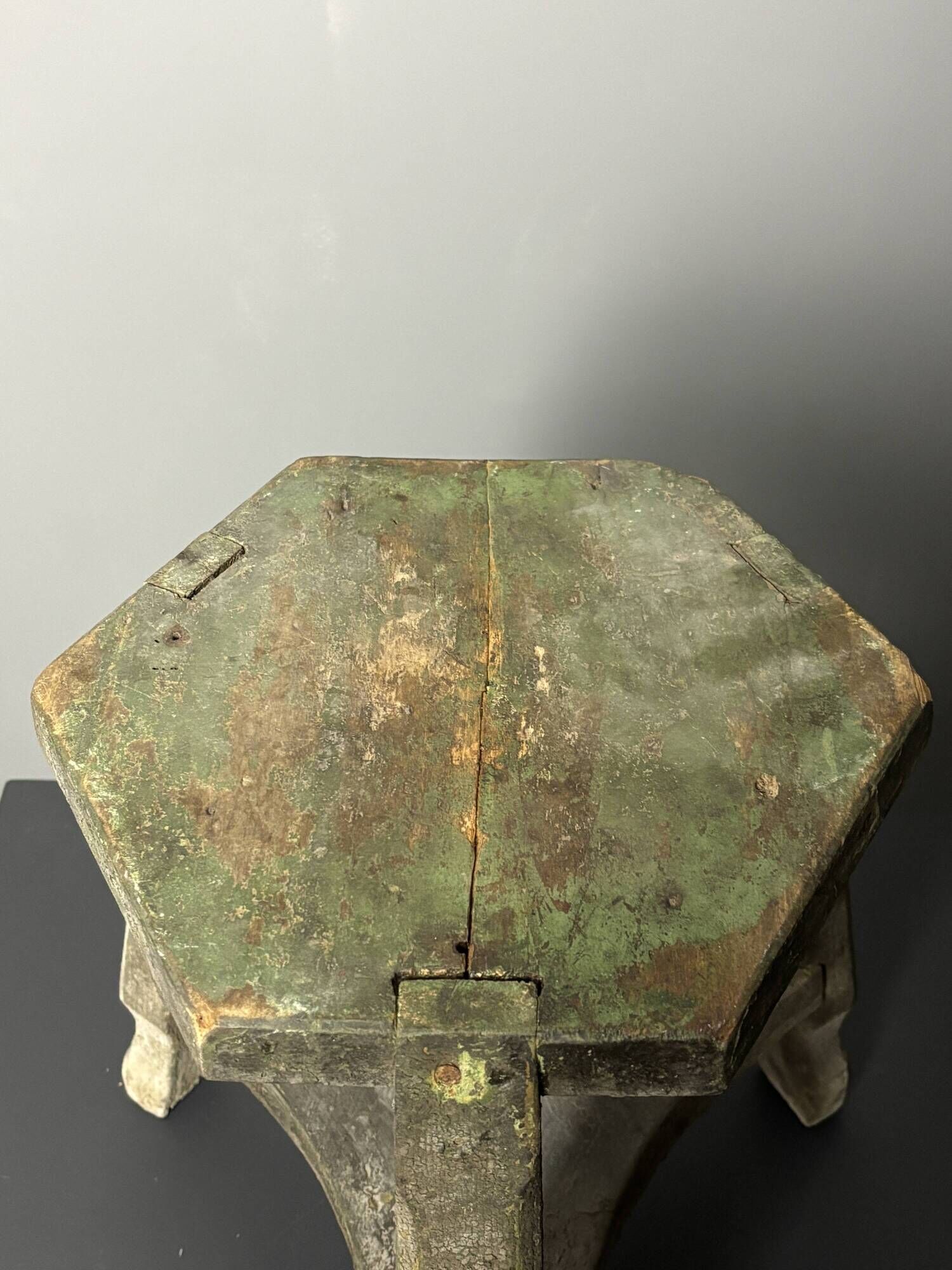 Antique distressed wabi sabi rustic patinated farmhouse workers stool 1900s