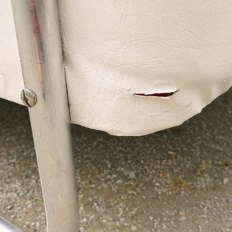 Chrome-designed chair and faux white leather 1970