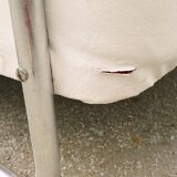 Chrome-designed chair and faux white leather 1970