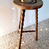 Tabouret haut tripode bois pieds tournés