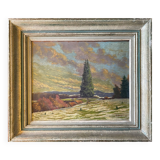 HSP painting "Snow landscape in the village" signed P. Debu dated 1942 + frame
