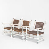 Set of vintage wooden and woven rope armchairs with a matching table. Spain, 1960s.