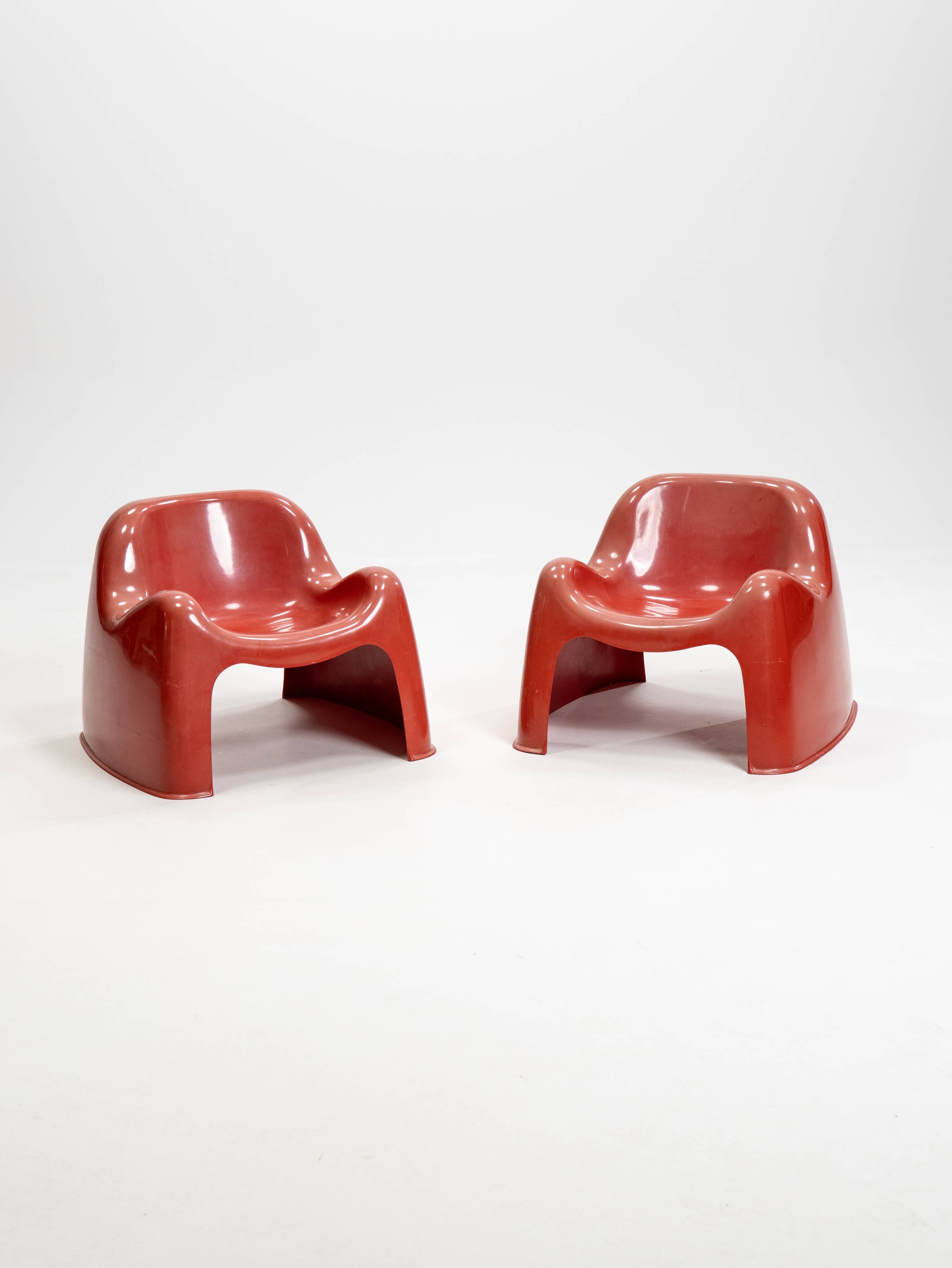 Ensemble de deux fauteuils Toga orange par Sergio Mazza pour Artemide, années 1960