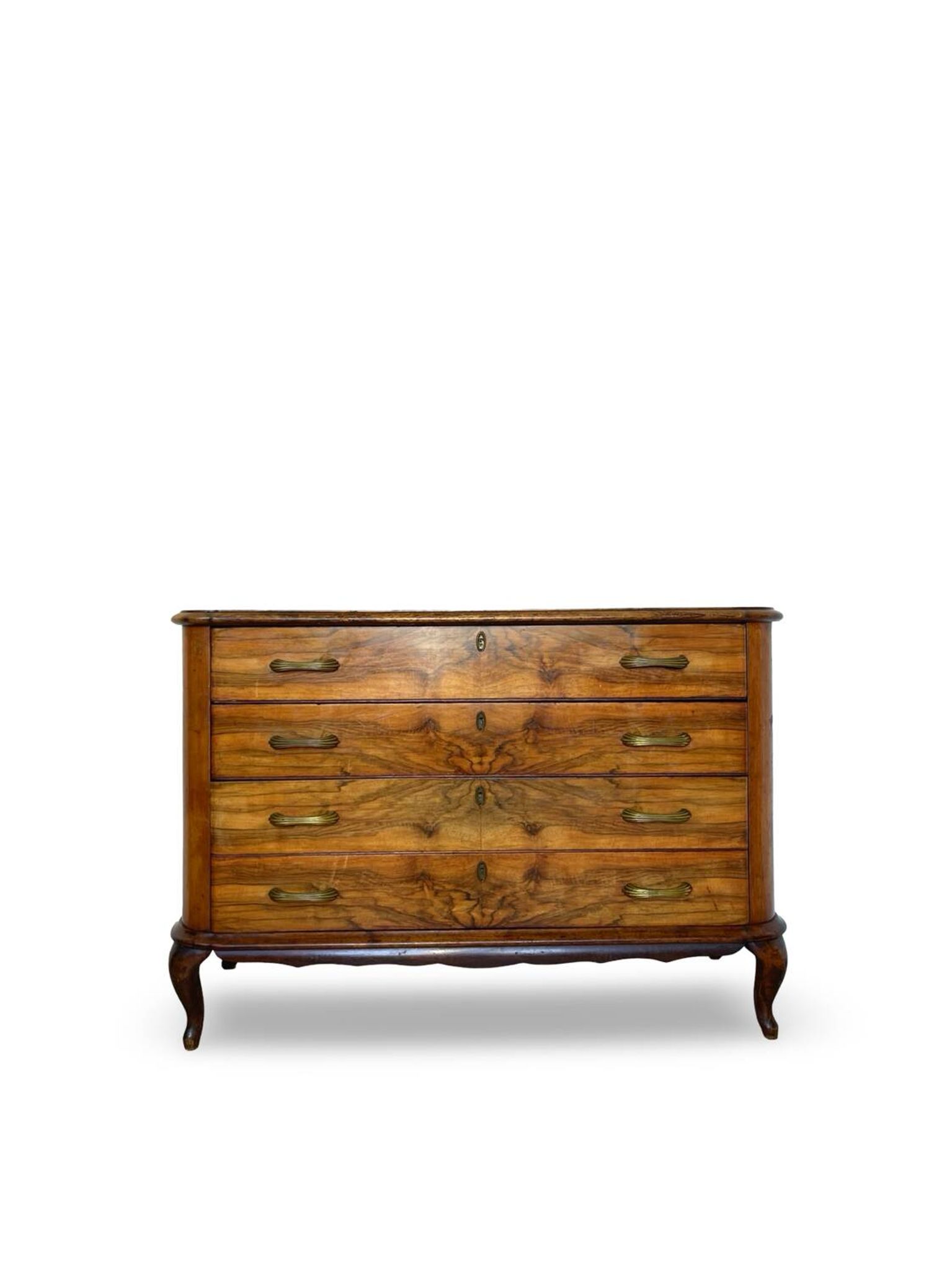 Italian art deco burl walnut chest of drawers, 1930s/1940s