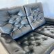 Vintage retro Danish 2 person black buttoned leather sofa 1970s