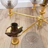 Lustre 5 feux vintage en verre et laiton