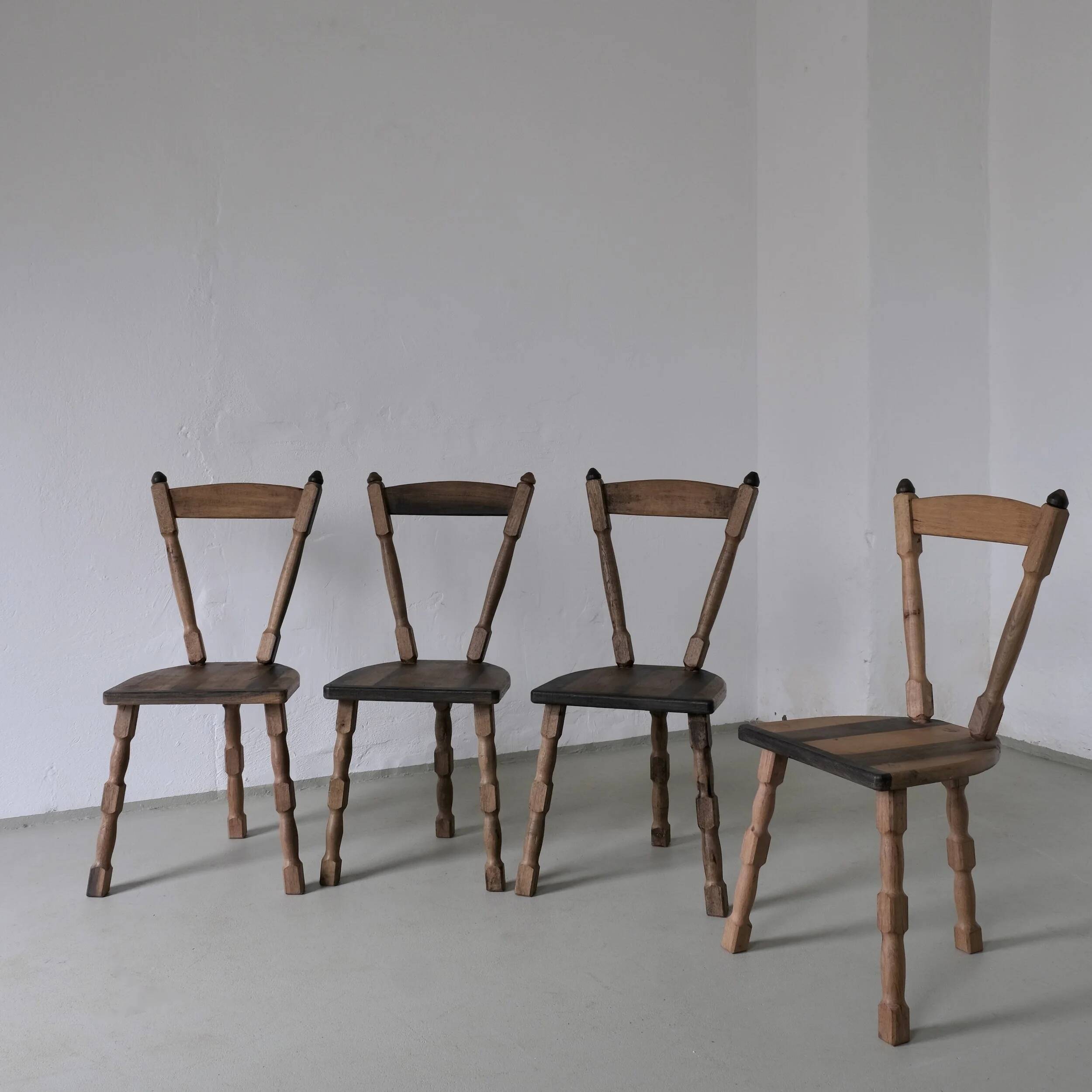 4 brutalist sculptural tripod dining chairs | 1970s
