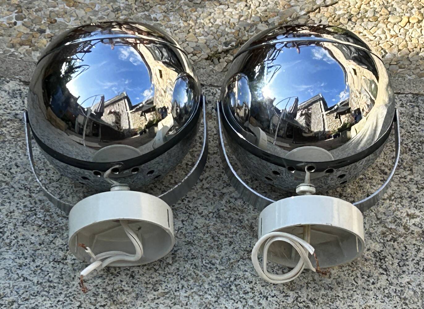 Pair of eye ball wall lights, space age, chrome, vintage, 70s