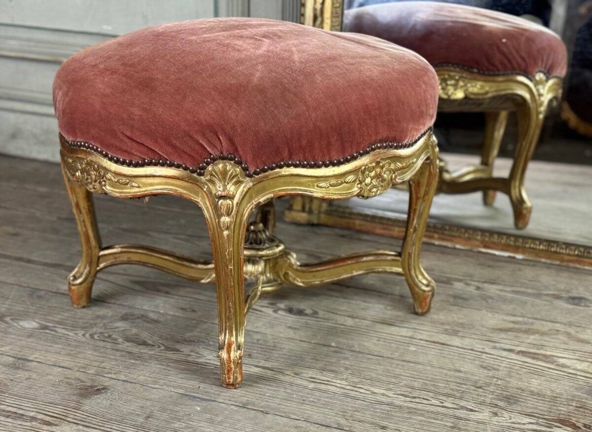 Louis XV Style Footrest in Carved and Gilded Wood Circa 1880
