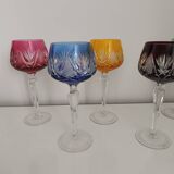 Set of 6 colored crystal stemmed glasses