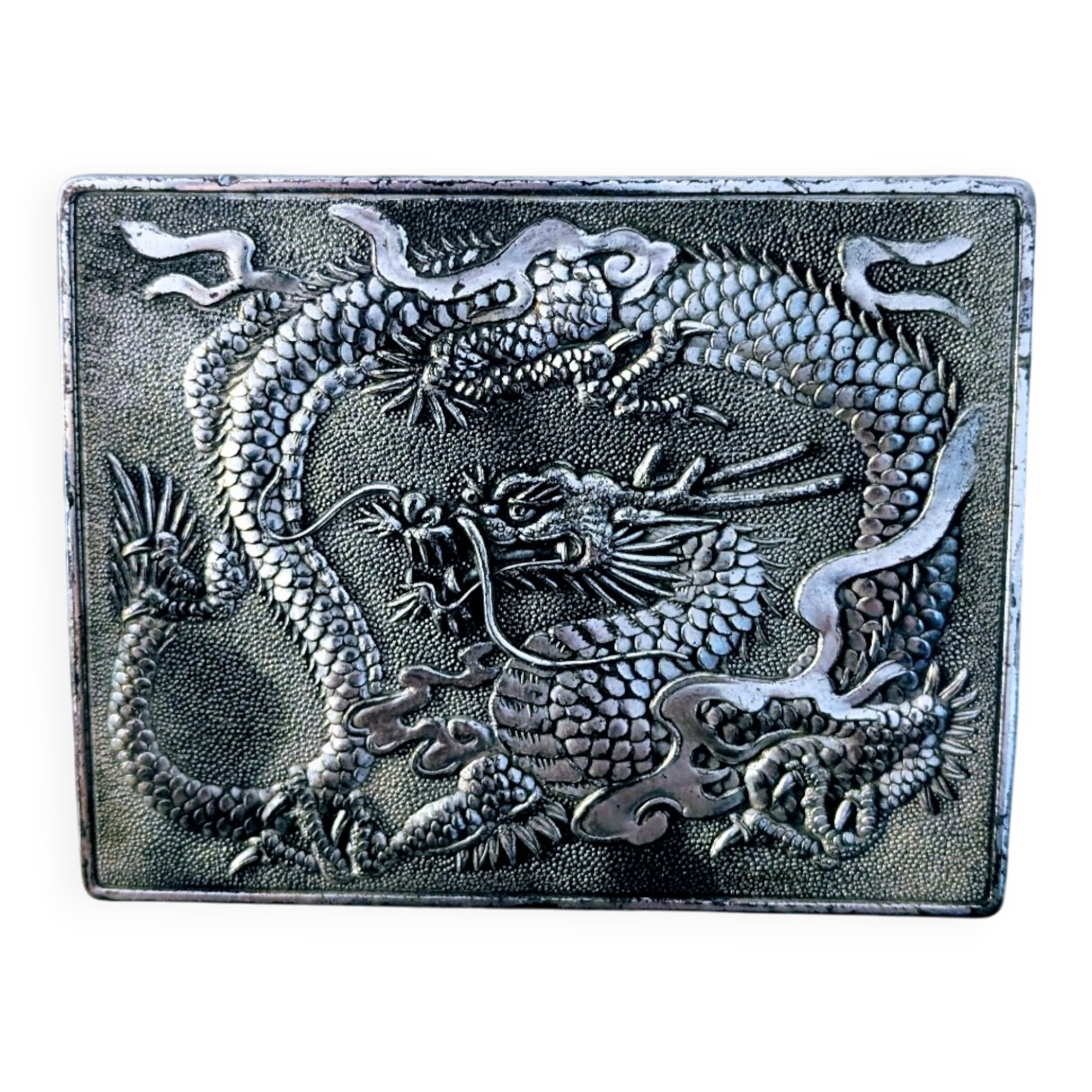 Boîte a cigarettes métal argenté dragon