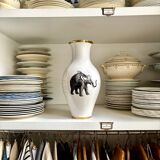 White and gold porcelain vase with black patterns by Mauricio Ortiz