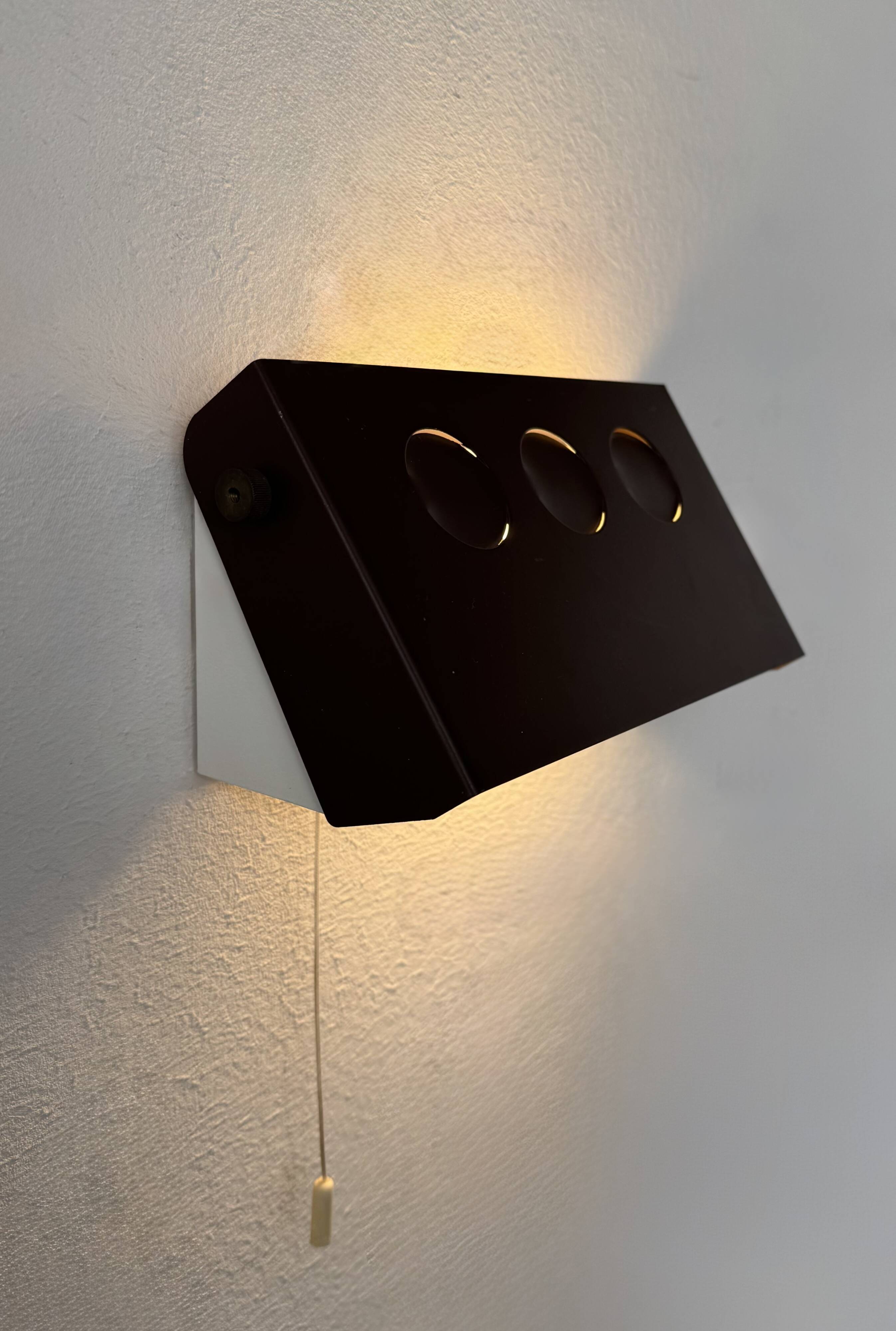 Vintage adjustable wall light, brown painted metal, Denmark, 1970