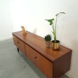 Long dark walnut veneer sideboard, vintage TV cabinet