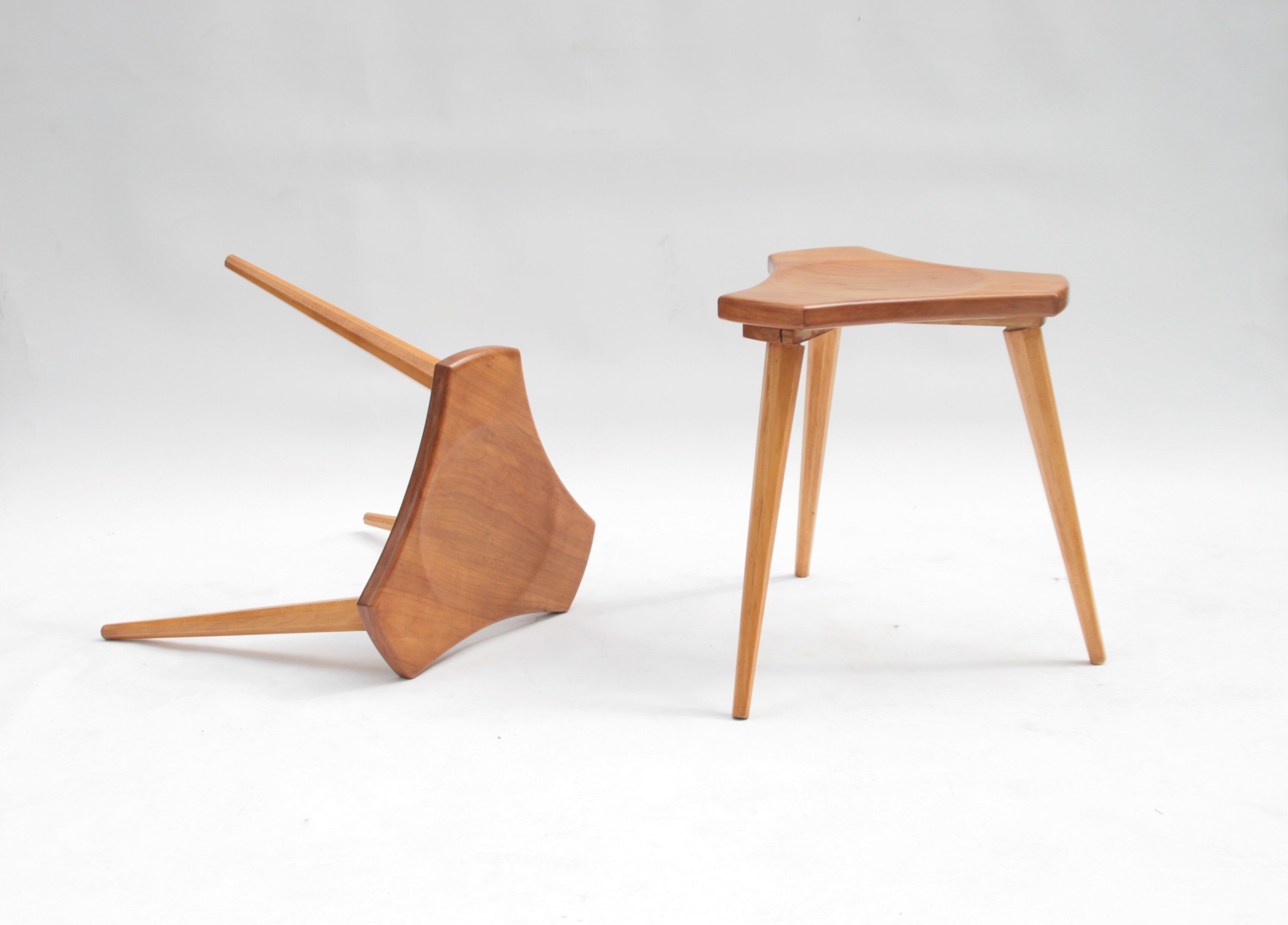 Lot of 2 beech and elm stools, France, 1950s