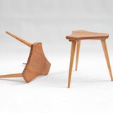 Lot of 2 beech and elm stools, France, 1950s