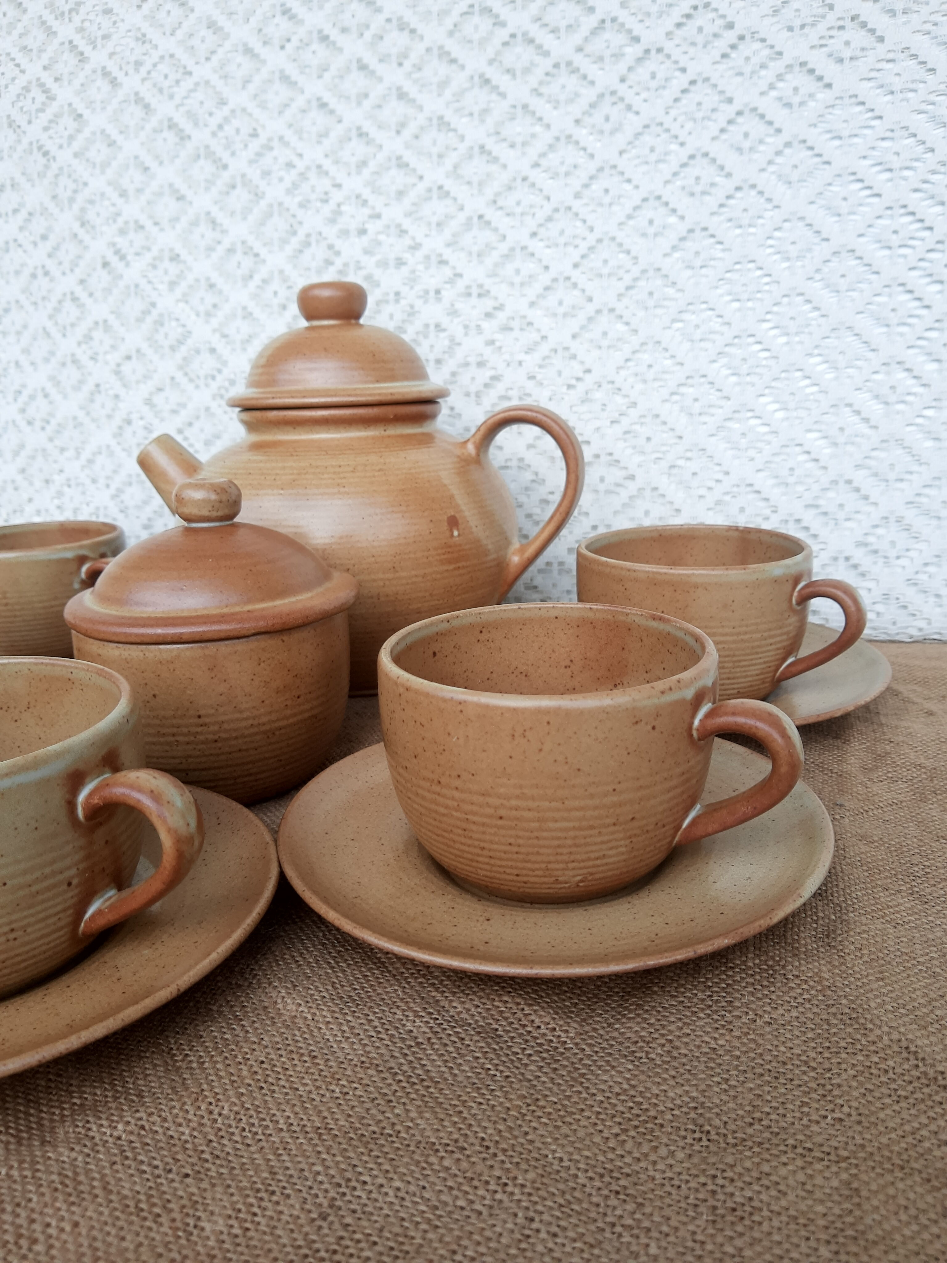 Vintage CNP France village stoneware chocolate tea coffee set