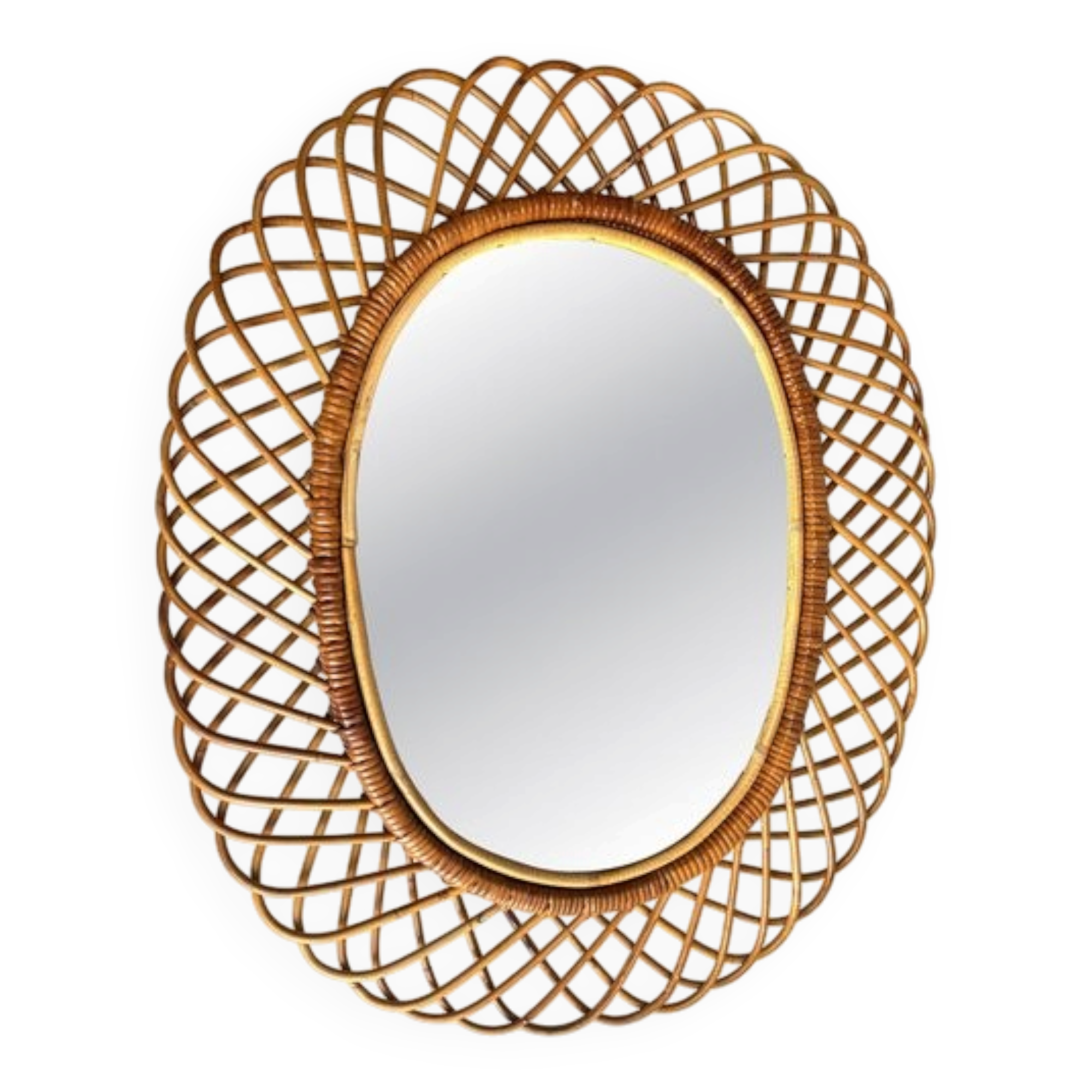 Rattan and Bamboo Mirror attributed to Franco Albini, 1970s
