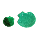2 coquilles saint jacques en céramique verte