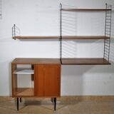 Nisse String wall shelf in walnut wood by Kajsa & Nils Strinning, mid-century shelving system, 1960s