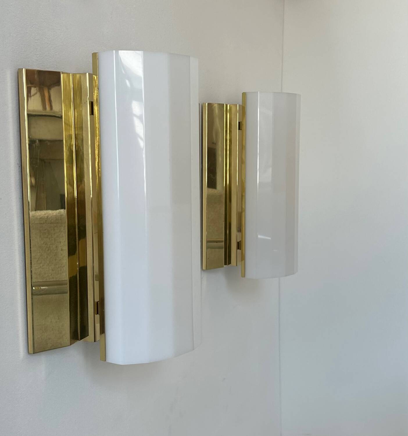 Pair of brass and perspex wall lights, Fagerhult Sweden 1970