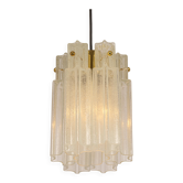 Pendant light with hand-blown glass pieces on a brass base made by Glashütte Limburg.