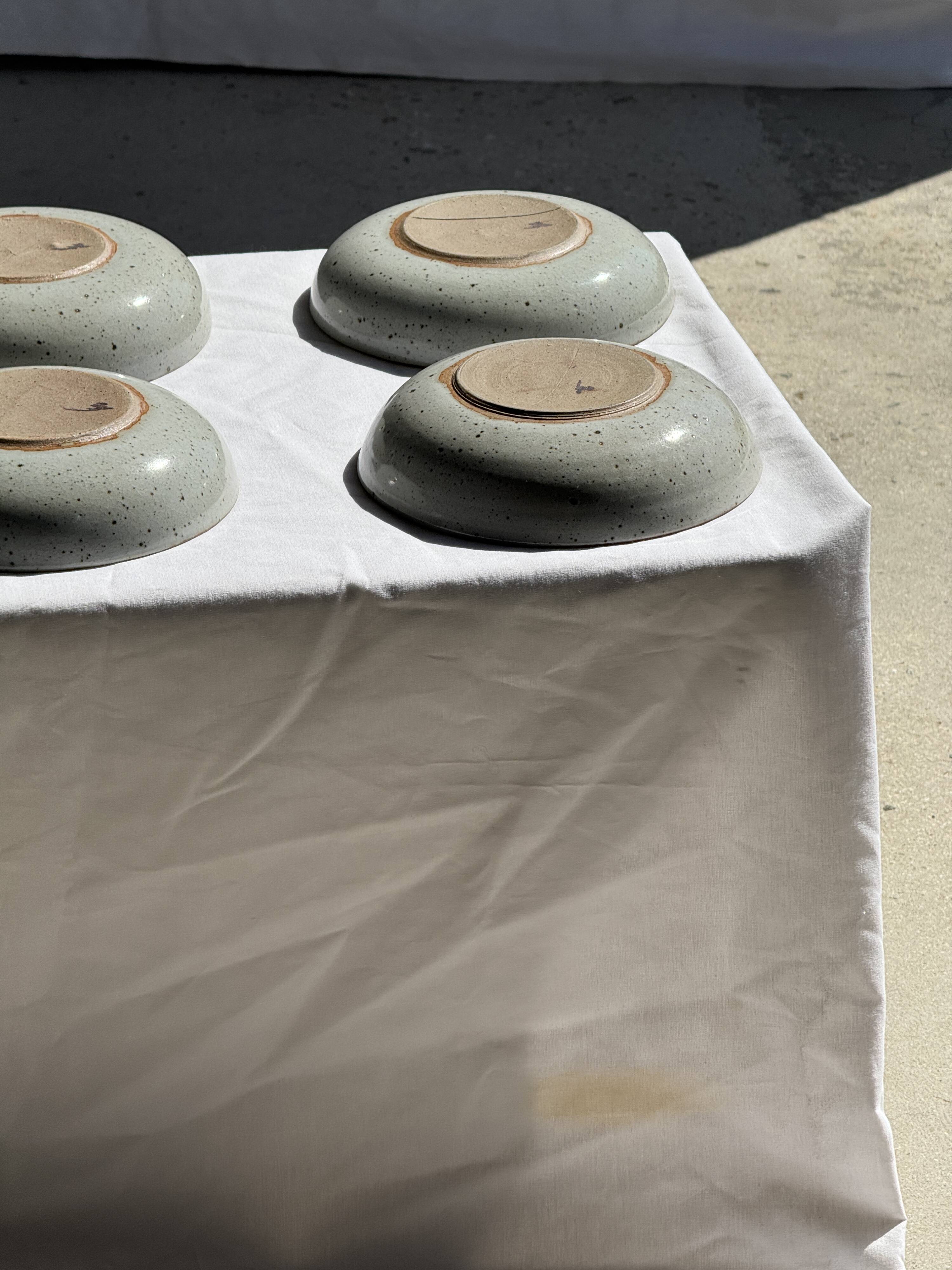 Set of 7 handmade grey glazed ceramic deep plates D18.5 H5.