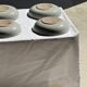 Set of 7 handmade grey glazed ceramic deep plates D18.5 H5.