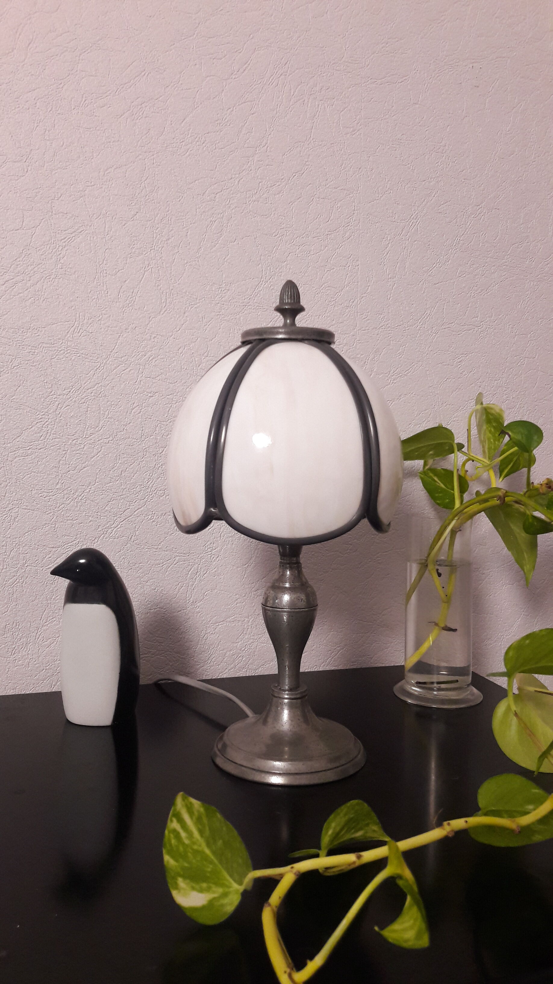 Tin lamp, stained glass, mushroom