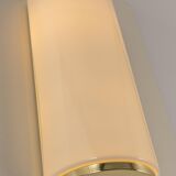 Pair of large opaline glass wall lights in brass designed by Limburg, Germany.