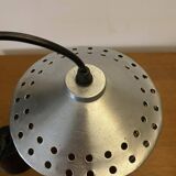 Industrial pendant lamp in perforated gray metal