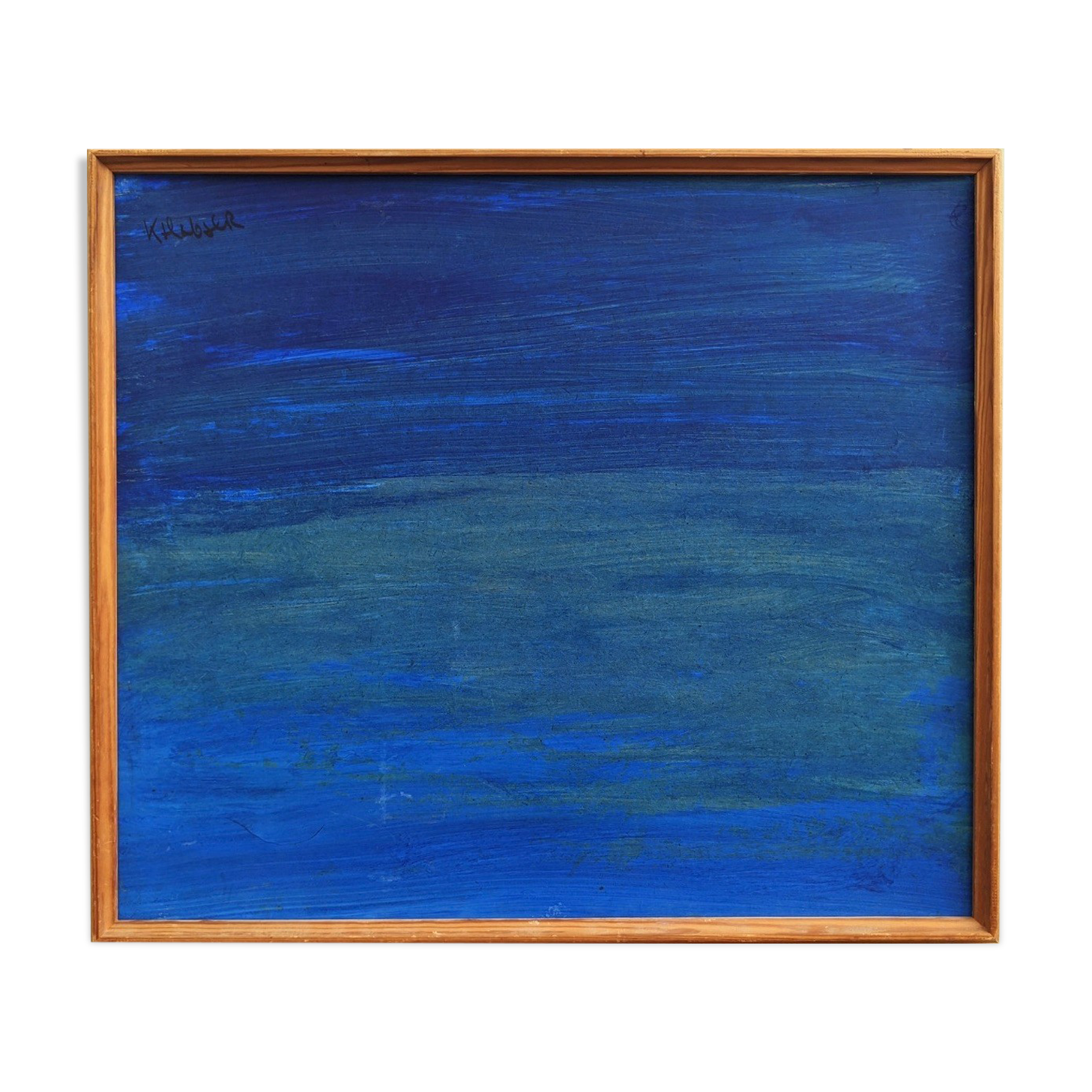 'blue soul' - vintage mid century abstract framed oil painting