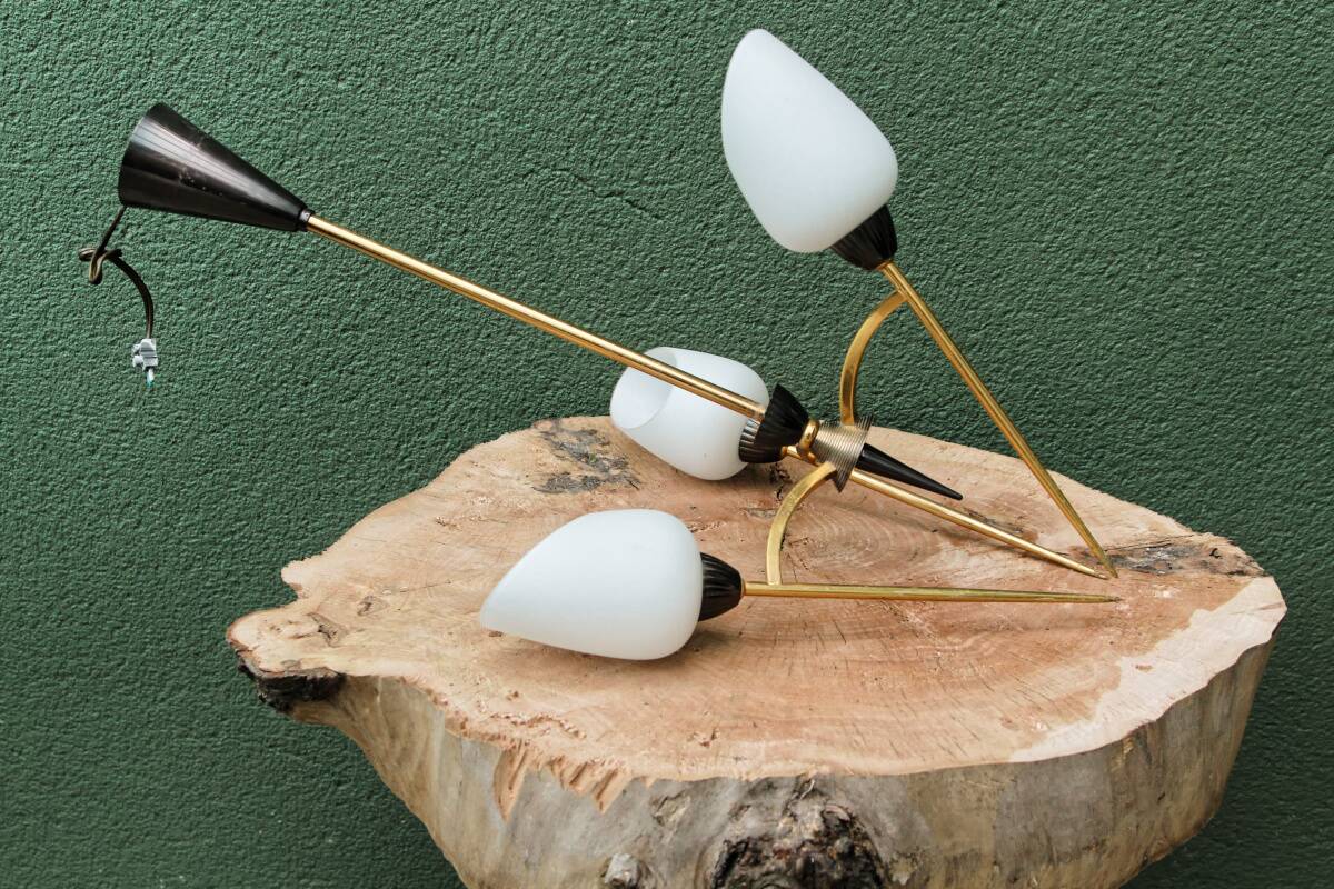 60s chandelier, brass and opaline