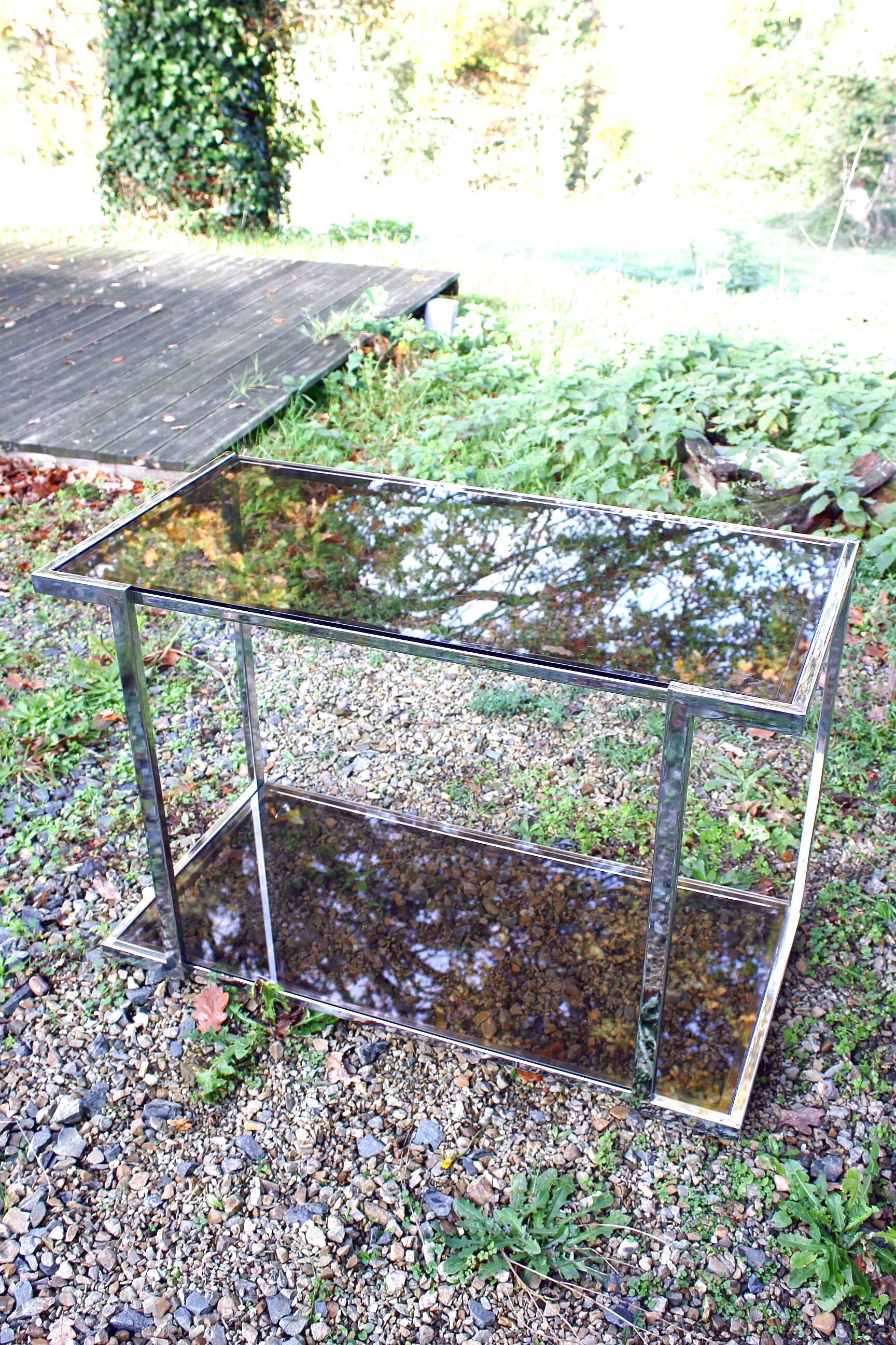 Desserte console vintage design chrome verre fumé année 70