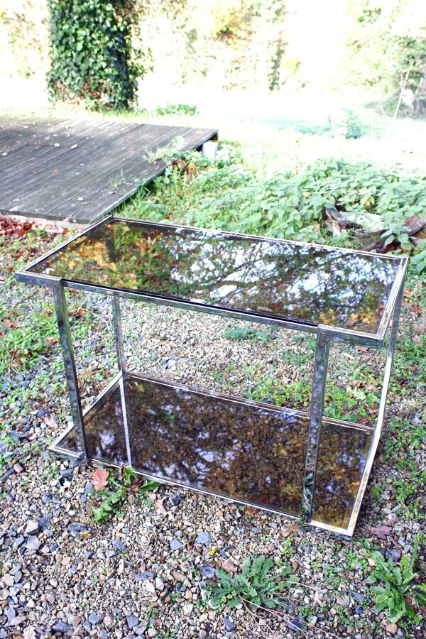 Desserte console vintage design chrome verre fumé année 70