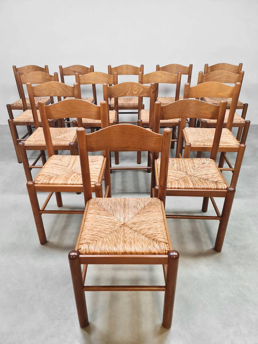 Rustic chalet rush dining chairs vintage 'Wabi Sabi'