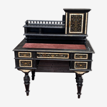 Flat-tiered desk encrusted with Napoleon III-era mother-of-pearl