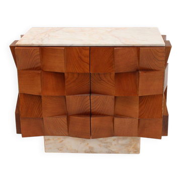 Brutalist Style Sideboard Made of Wood and Siena Marble, Italy