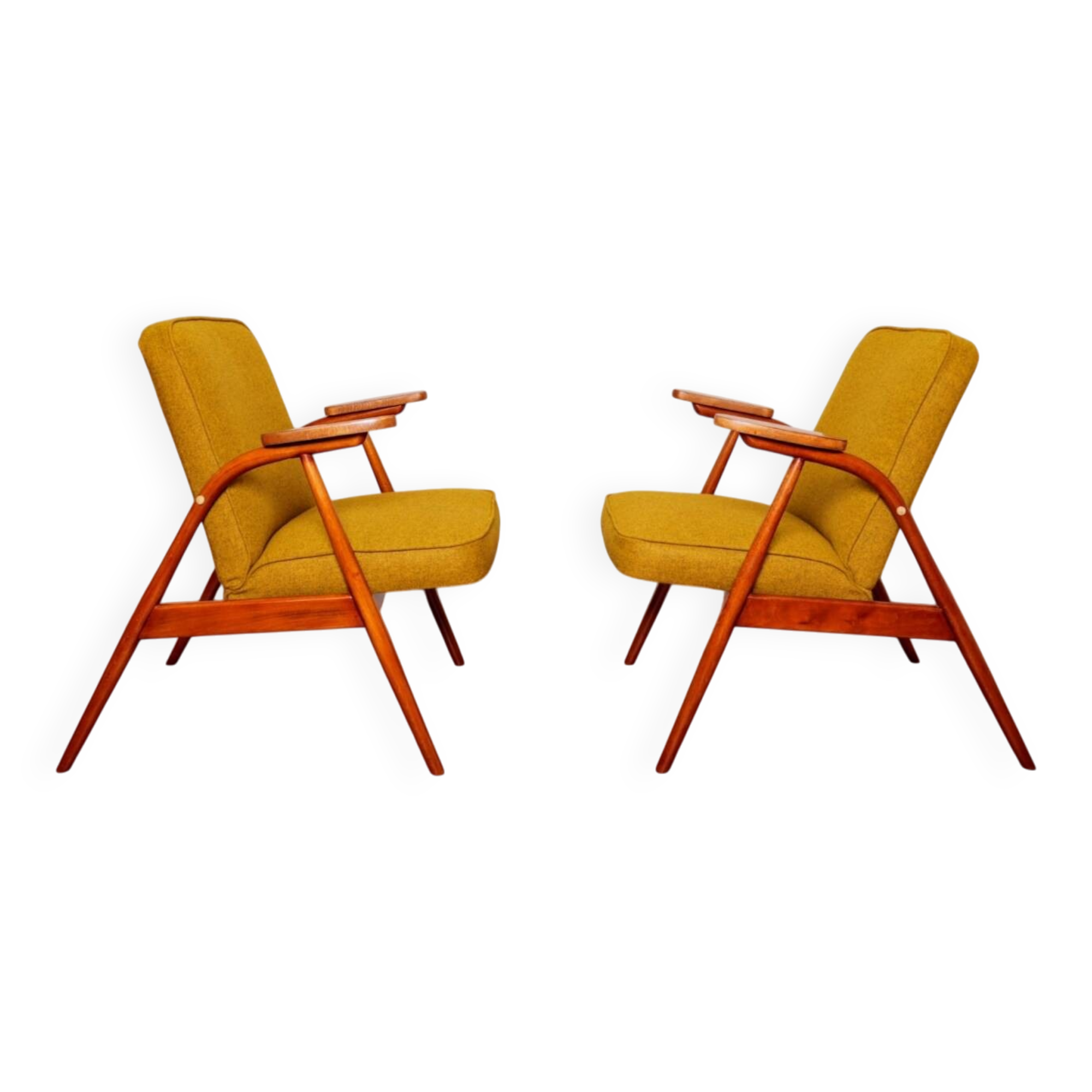 Pair of armchairs in natural wool, gilt, 1960.