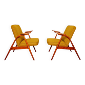 Pair of armchairs natural wool doré 1960 