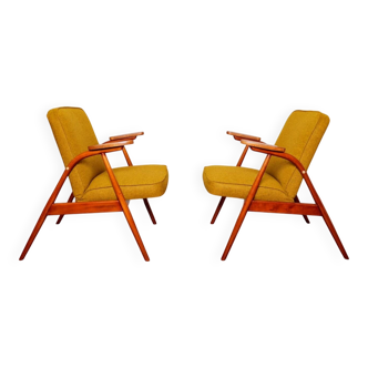 Pair of armchairs natural wool golden 1960 