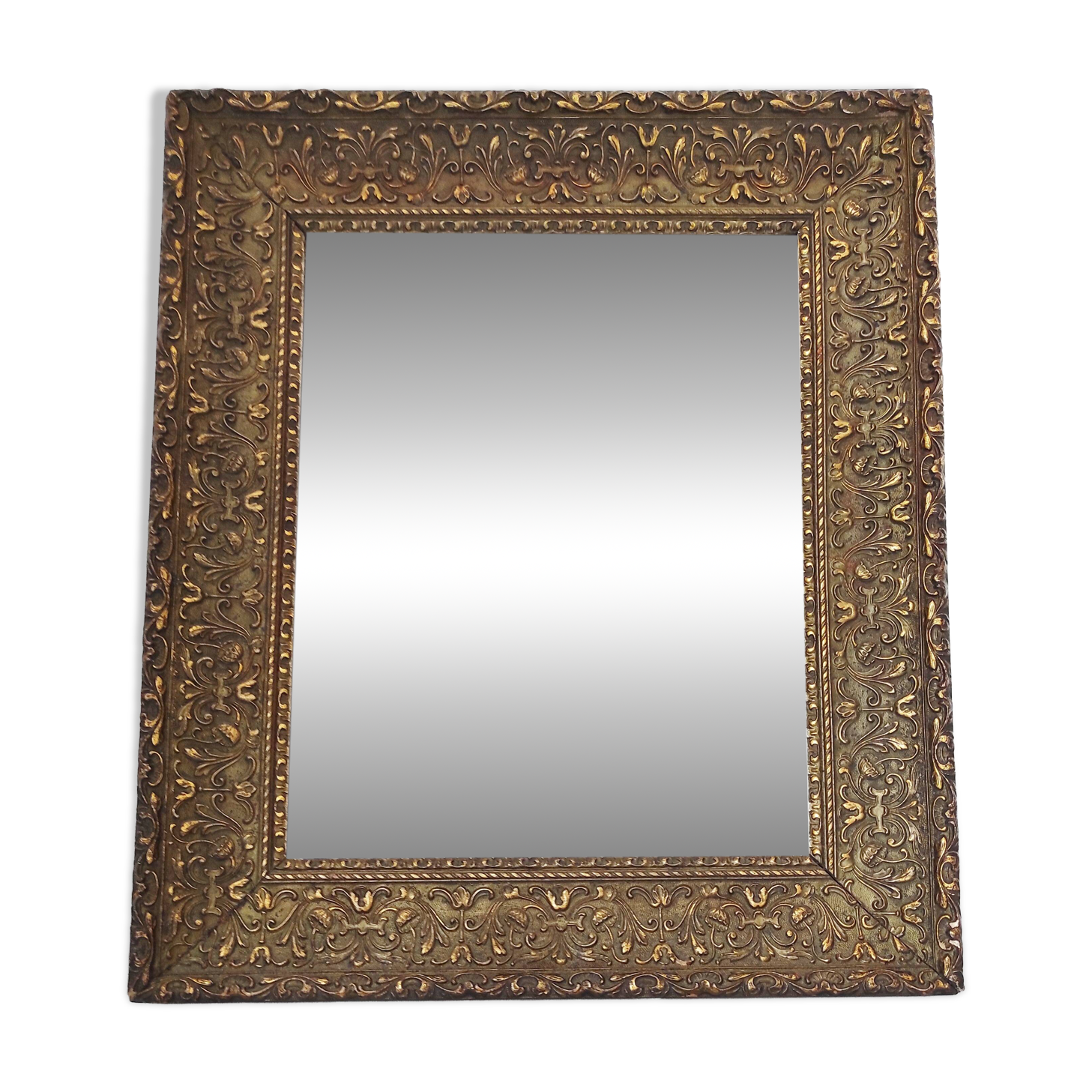 Wooden mirror, edge with embossed flowers 48 x 41 cm