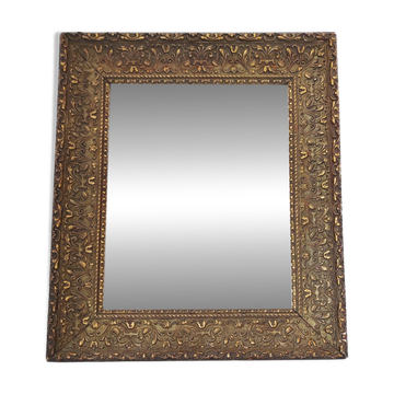 Wooden mirror, edge with embossed flowers 48 x 41 cm