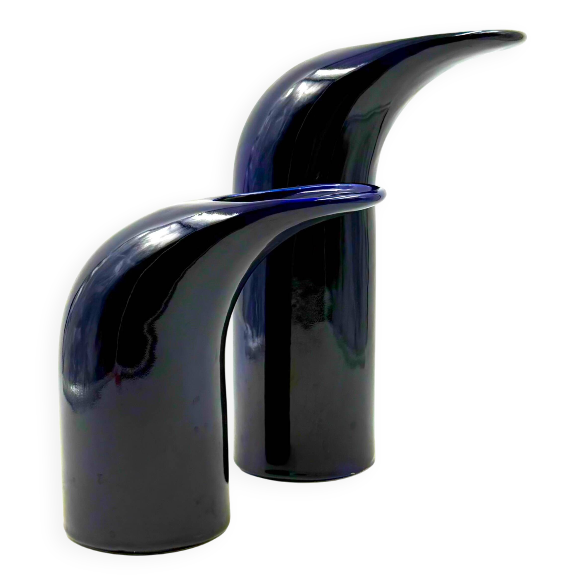 Space age set of 2 blue ceramic vase, Italy ca. 1970