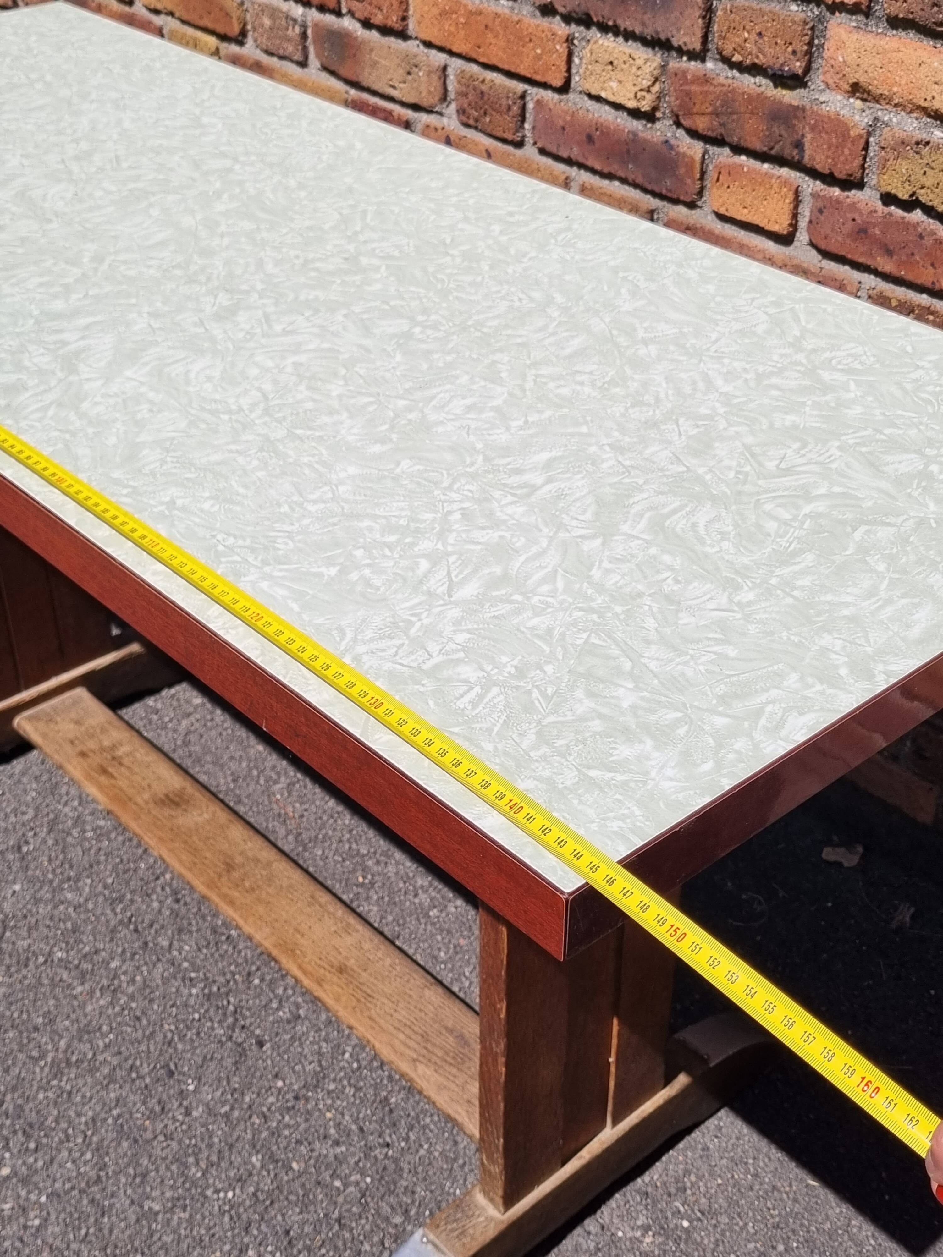 Art Deco dining table in oak with a pearlescent laminate top, 145x60 cm.