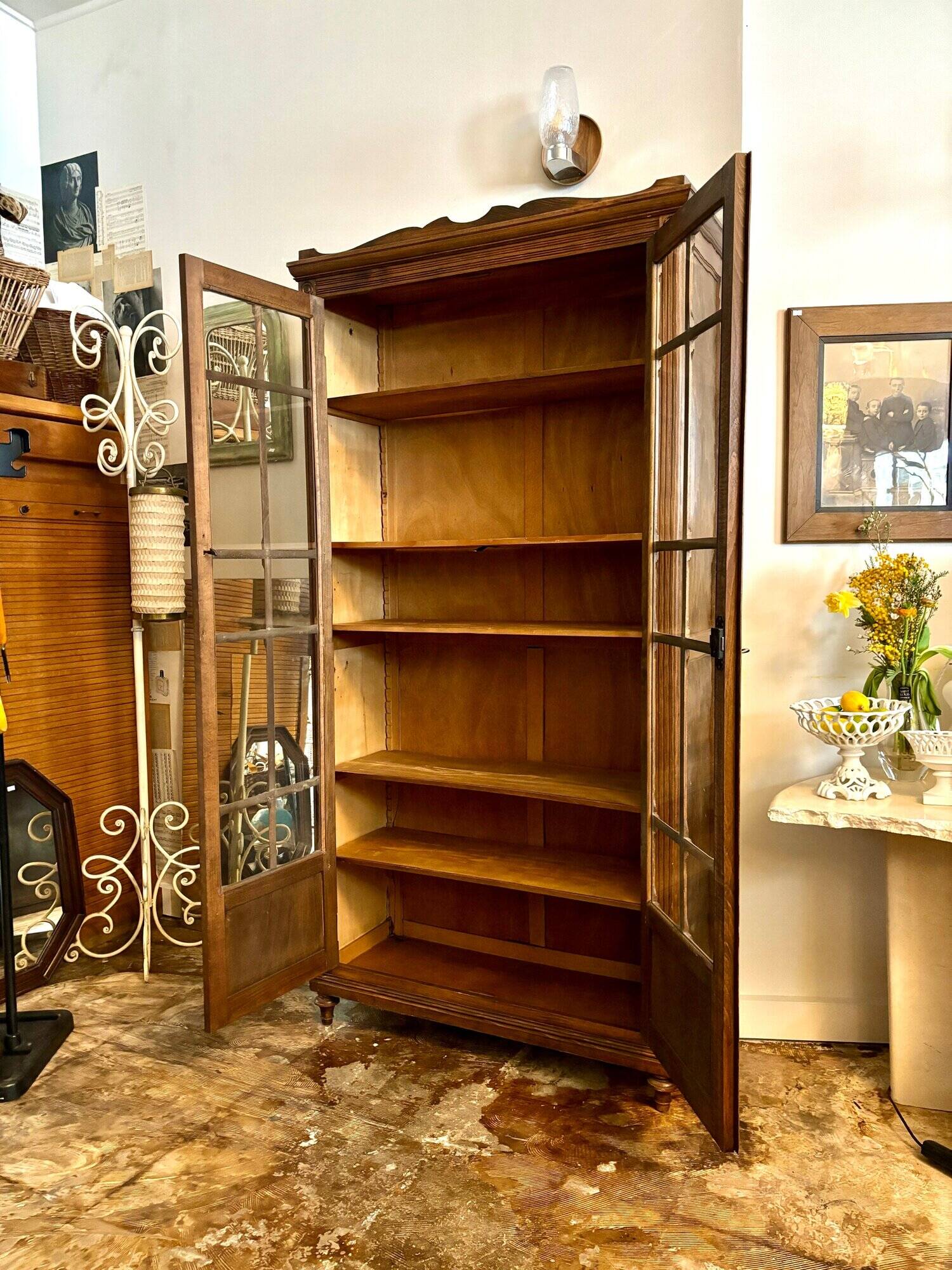 Dark wood dresser with 2 doors and 6 shelves